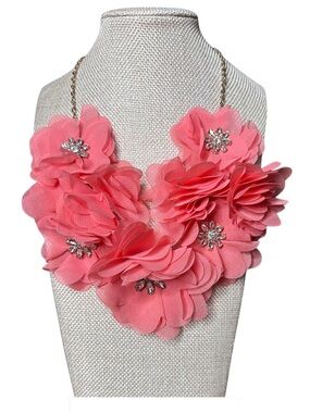 Charming Charlie Coral Pink Floral Bib Necklace